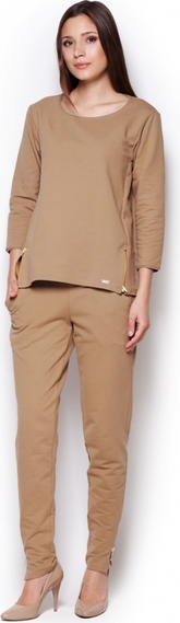 Brązowe spodnie Figl w stylu klasycznym z bawełny