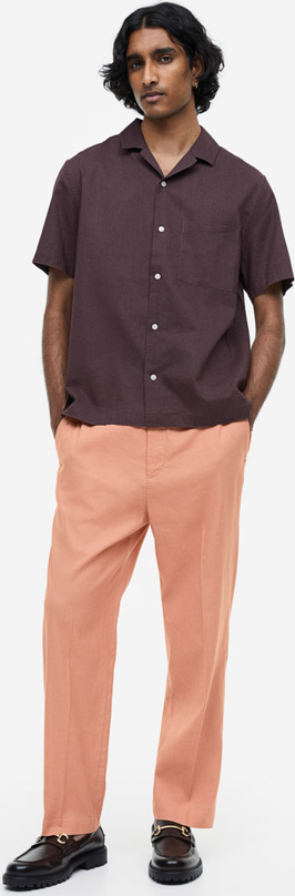 Brązowe spodnie H & M w stylu casual z lnu