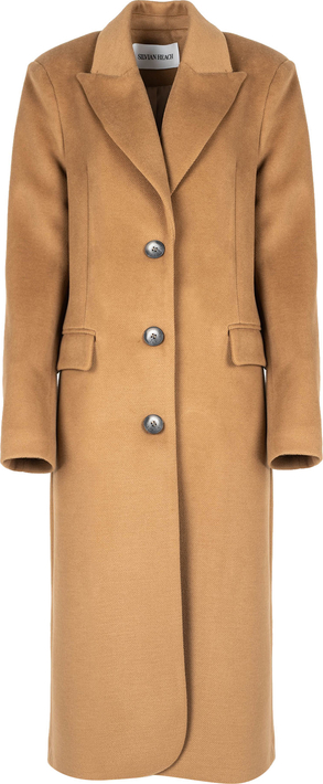 Brązowy płaszcz ubierzsie.com z dzianiny w stylu casual bez kaptura