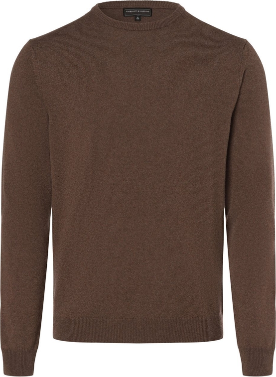Brązowy sweter Finshley & Harding z kaszmiru z okrągłym dekoltem