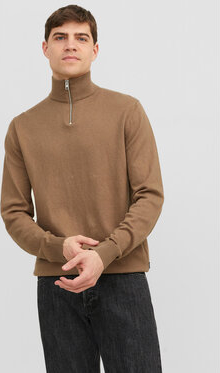 Brązowy sweter Jack & Jones w stylu casual ze stójką