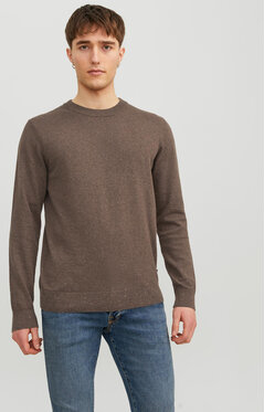 Brązowy sweter Jack & Jones z okrągłym dekoltem w stylu casual