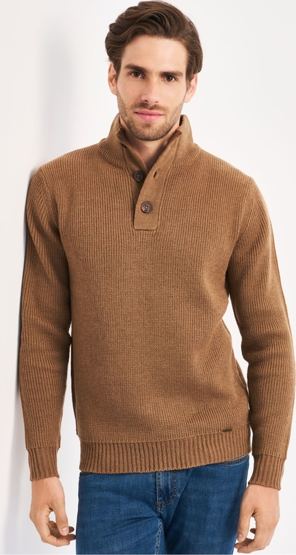 Brązowy sweter Ochnik z wełny ze stójką w stylu casual