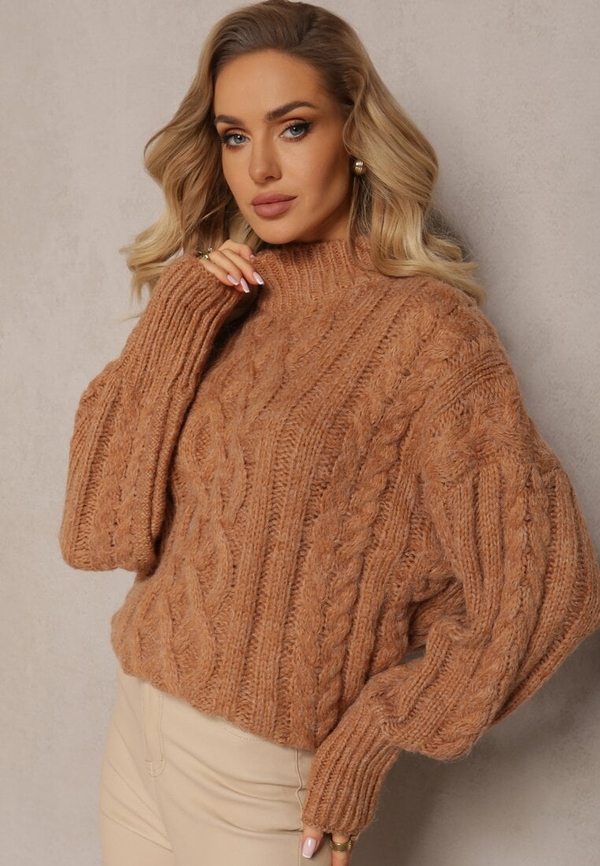 Brązowy sweter Renee z tkaniny w stylu casual