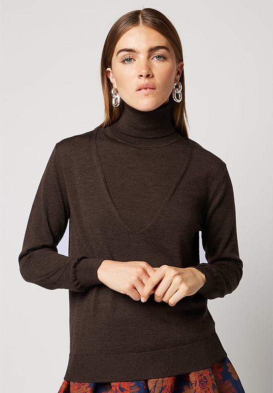 Brązowy sweter Rodier w stylu casual z wełny