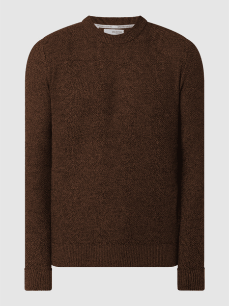 Brązowy sweter Selected Homme z bawełny w stylu casual z okrągłym dekoltem