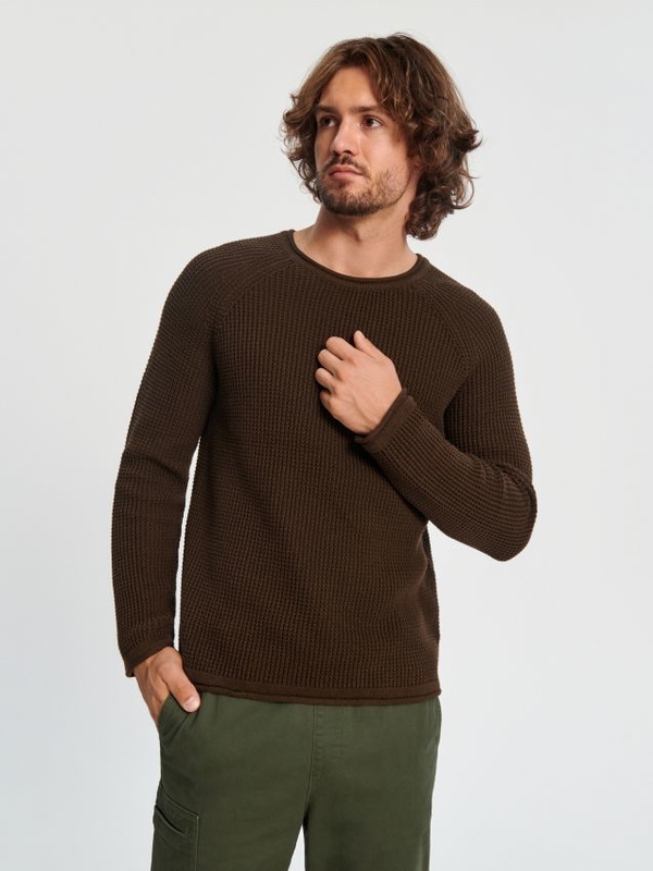 Brązowy sweter Sinsay z bawełny w stylu casual