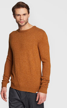 Brązowy sweter Solid w stylu casual z okrągłym dekoltem
