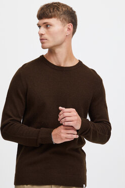 Brązowy sweter Solid z okrągłym dekoltem