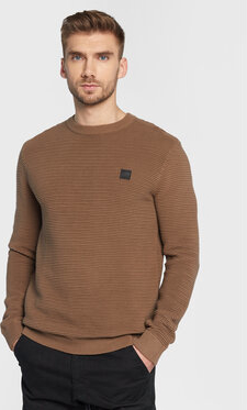 Brązowy sweter Solid z okrągłym dekoltem