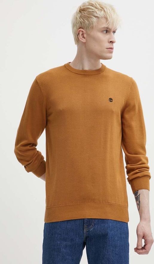 Brązowy sweter Timberland z okrągłym dekoltem z bawełny