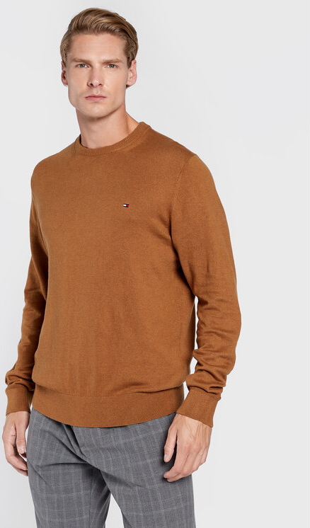 Brązowy sweter Tommy Hilfiger z okrągłym dekoltem w stylu casual