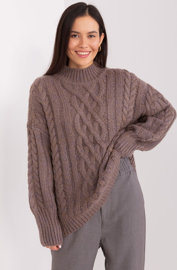 Brązowy sweter Wool Fashion Italia w stylu casual