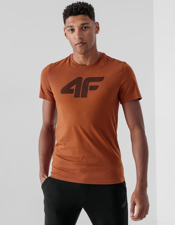 Brązowy t-shirt 4F z nadrukiem z krótkim rękawem
