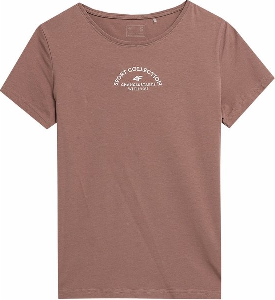 Brązowy t-shirt 4F z okrągłym dekoltem z krótkim rękawem