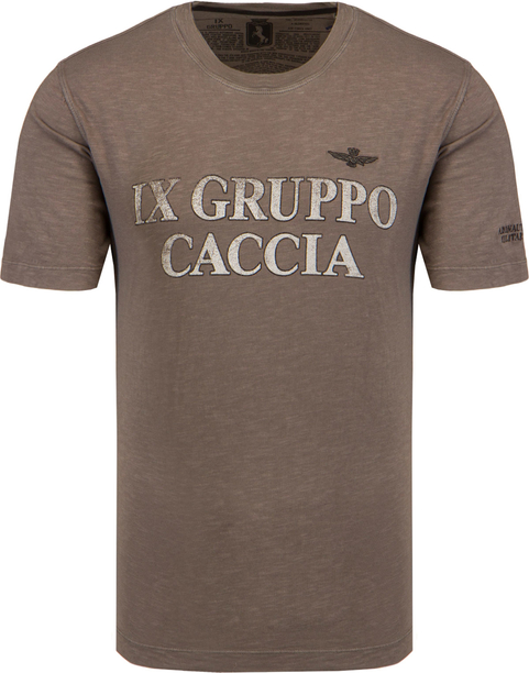 Brązowy t-shirt Aeronautica Militare z krótkim rękawem w młodzieżowym stylu