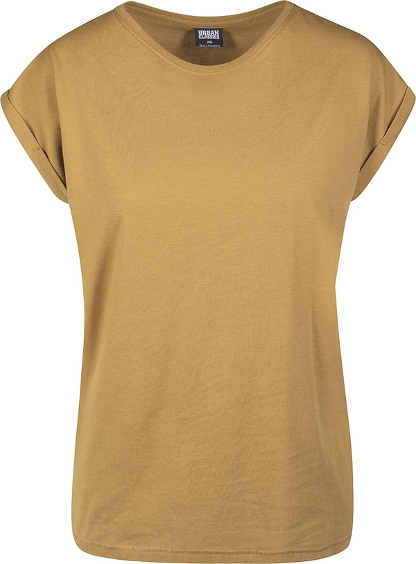 Brązowy t-shirt Emp z bawełny z krótkim rękawem z okrągłym dekoltem