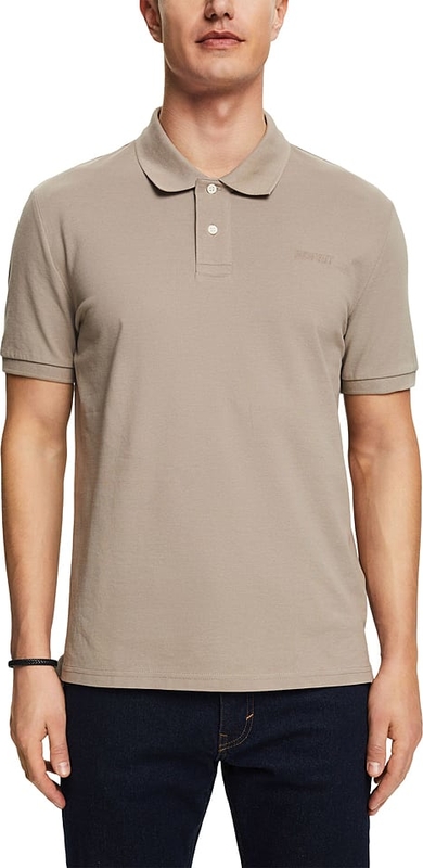 Brązowy t-shirt Esprit z krótkim rękawem w stylu casual z bawełny