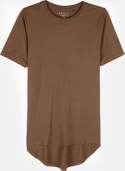 Brązowy t-shirt Gate z okrągłym dekoltem z krótkim rękawem z bawełny
