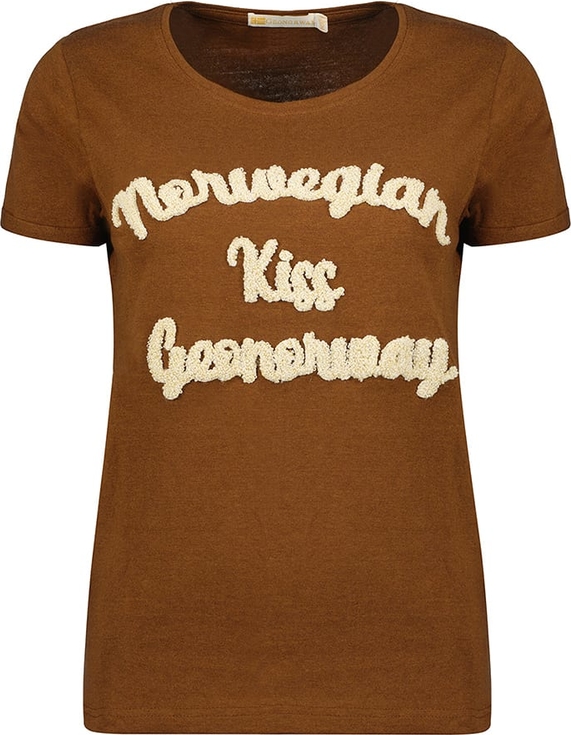 Brązowy t-shirt Geographical Norway z bawełny z krótkim rękawem