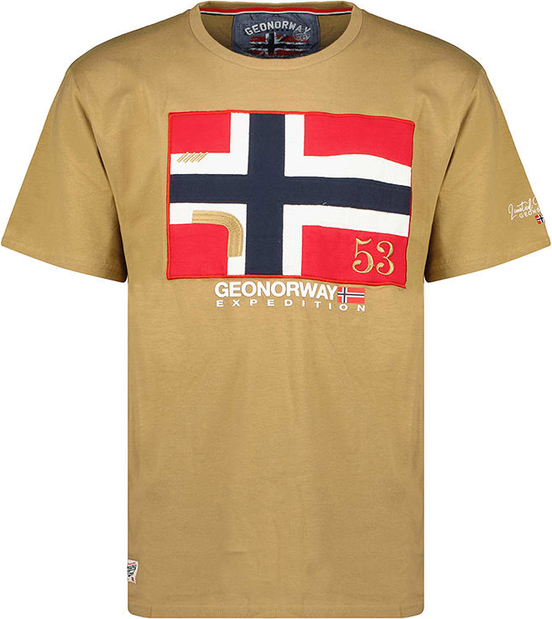 Brązowy t-shirt Geographical Norway z bawełny z krótkim rękawem w młodzieżowym stylu