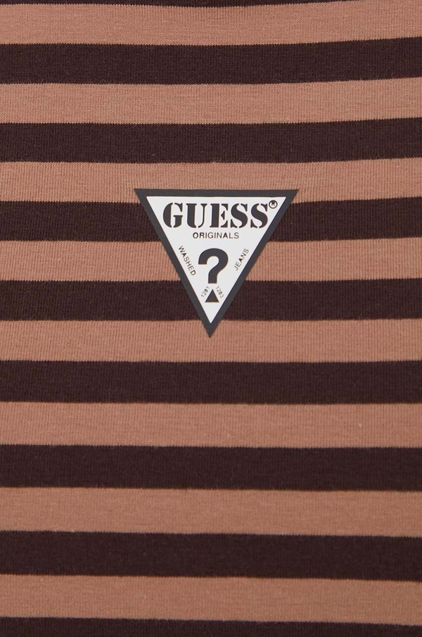 Brązowy t-shirt Guess Originals z okrągłym dekoltem w stylu casual z krótkim rękawem