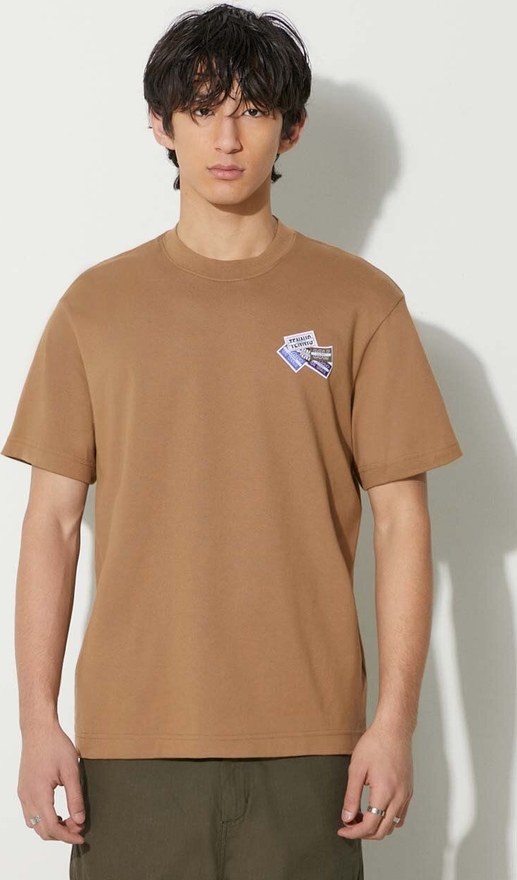 Brązowy t-shirt Lacoste z krótkim rękawem z bawełny
