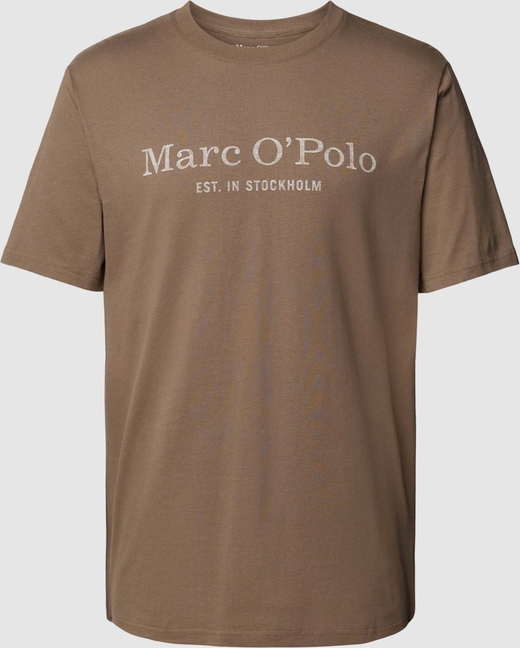 Brązowy t-shirt Marc O'Polo z nadrukiem w młodzieżowym stylu z krótkim rękawem