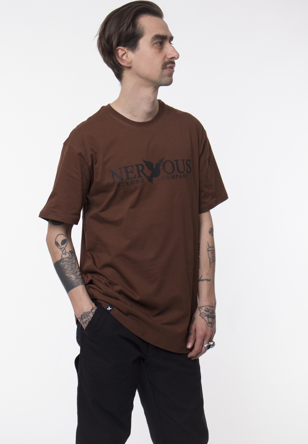 Brązowy t-shirt Nervous w młodzieżowym stylu z bawełny