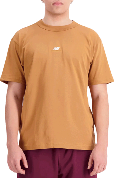 Brązowy t-shirt New Balance w stylu casual z krótkim rękawem
