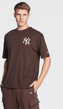 Brązowy t-shirt New Era w młodzieżowym stylu z krótkim rękawem