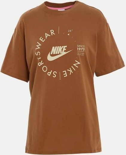 Brązowy t-shirt Nike z okrągłym dekoltem z krótkim rękawem