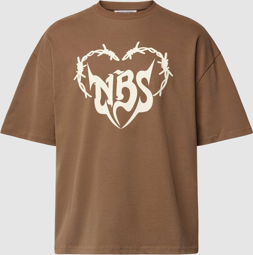 Brązowy t-shirt No Bystanders z krótkim rękawem z bawełny