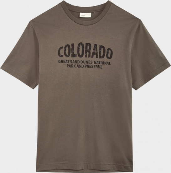 Brązowy t-shirt Outhorn z bawełny z krótkim rękawem w młodzieżowym stylu