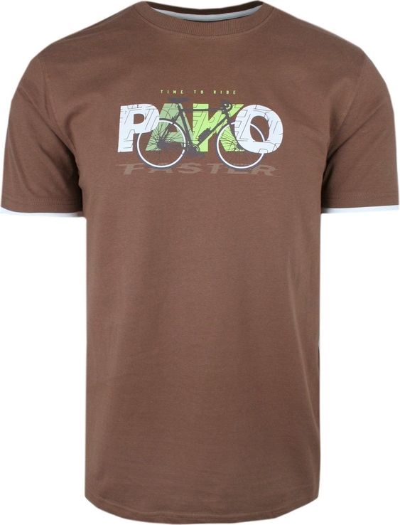 Brązowy t-shirt Pako Jeans z krótkim rękawem w młodzieżowym stylu