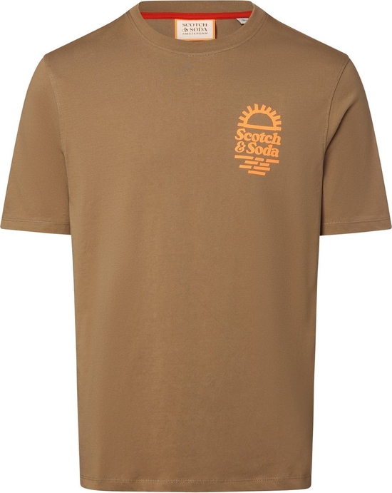 Brązowy t-shirt Scotch & Soda z nadrukiem z krótkim rękawem