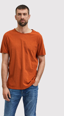 Brązowy t-shirt Selected Homme z krótkim rękawem w stylu casual