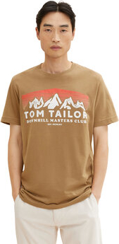 Brązowy t-shirt Tom Tailor z krótkim rękawem w młodzieżowym stylu