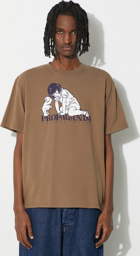 Brązowy t-shirt Undercover z krótkim rękawem w młodzieżowym stylu z bawełny