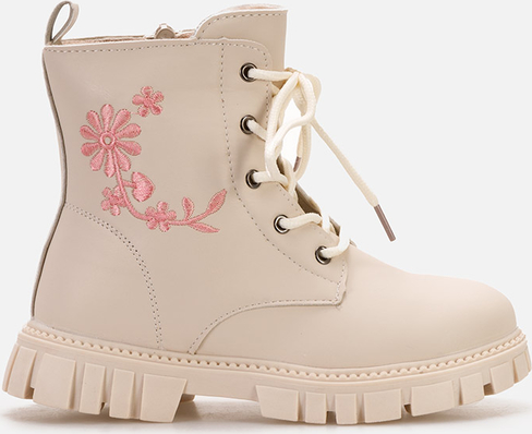 Buty dziecięce zimowe Zapatos dla dziewczynek sznurowane w kwiatki