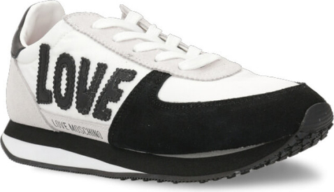 Buty sportowe Love Moschino sznurowane z płaską podeszwą ze skóry