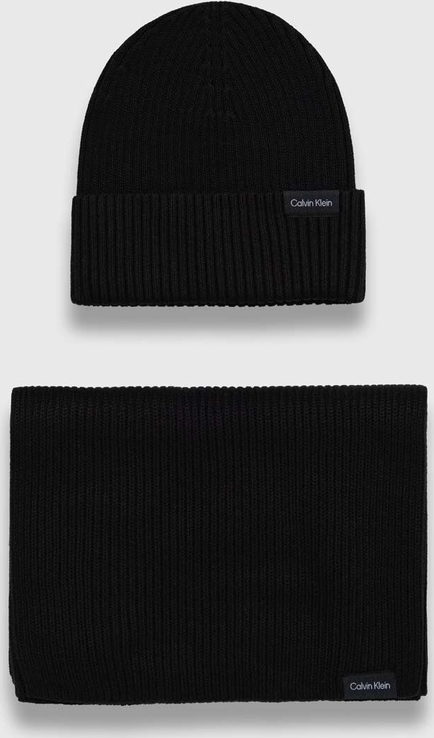 Calvin Klein czapka i szalik z domieszką kaszmiru kolor czarny
