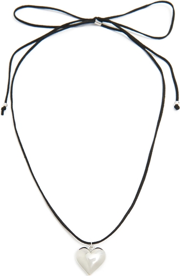 Cropp - Naszyjnik z serduszkiem na czarnej tasiemce - srebrny