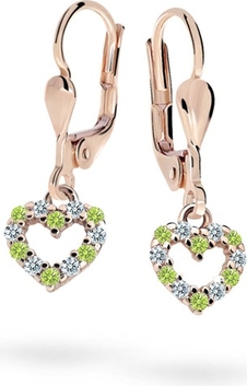 Cutie jewellery kolczyki dziewczęce cutie serduzska c2157 różowego, peridot green, zapięcie patentowe