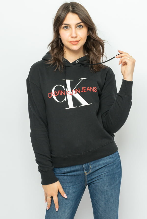 Czarna bluza Calvin Klein z kapturem w młodzieżowym stylu z bawełny