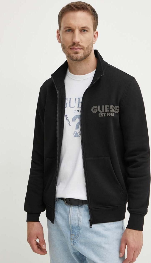 Czarna bluza Guess w młodzieżowym stylu z nadrukiem z bawełny