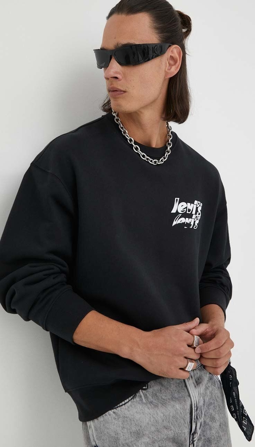 Czarna bluza Levis z bawełny z nadrukiem w młodzieżowym stylu