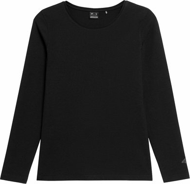 Czarna bluzka 4F z bawełny z długim rękawem z okrągłym dekoltem