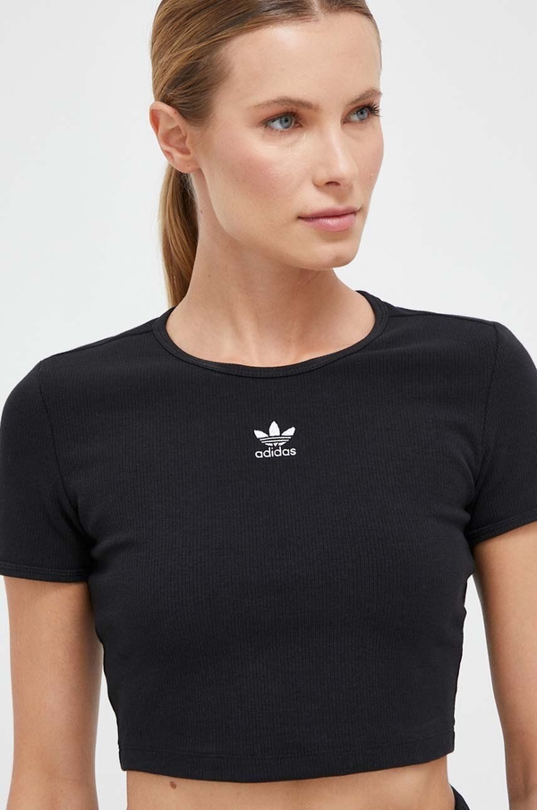 Czarna bluzka Adidas Originals w sportowym stylu z krótkim rękawem z okrągłym dekoltem