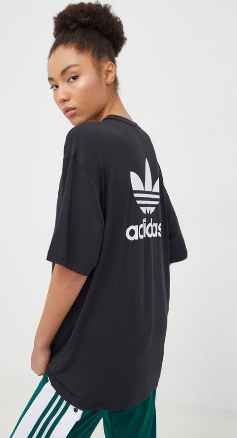Czarna bluzka Adidas Originals w sportowym stylu z okrągłym dekoltem z dzianiny